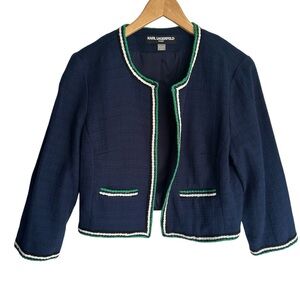 Karl Lagerfeld Navy Blazer with Green and White Trim